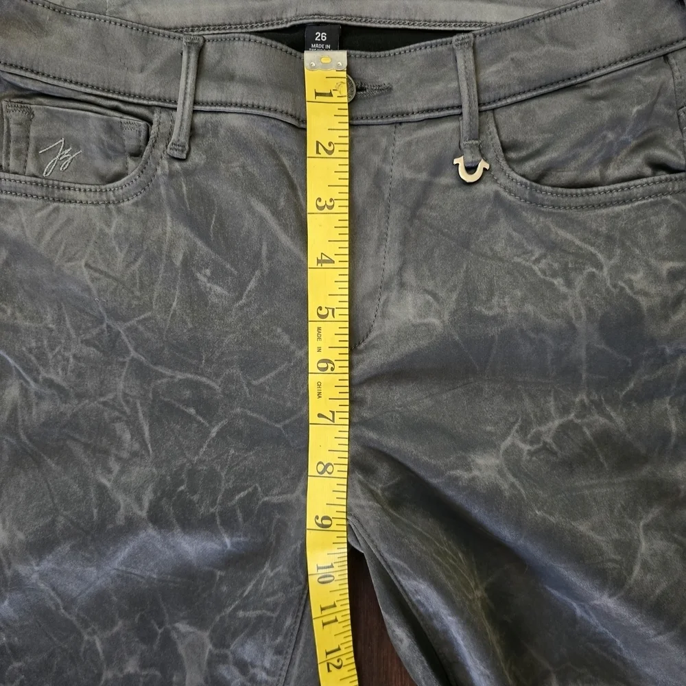 True Religion Joan Smalls Gray Metallic Stretch Skinny Jeans Size 26 Women